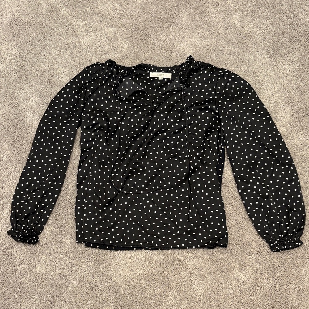 Ann Taylor Loft Black Polka Dot Women's Top